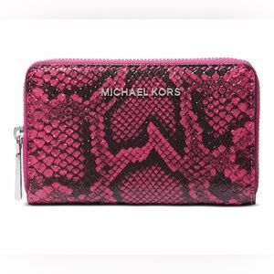 Michael Kors Small Snake Embossed Leather Wallet in Fuchsia, NWT